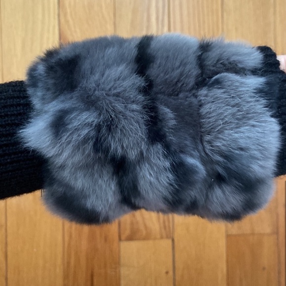 Jocelyn Real Fur Topped Fingerless Rib Knit Mittens - Picture 4 of 4